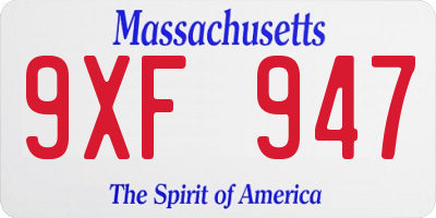 MA license plate 9XF947