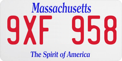 MA license plate 9XF958