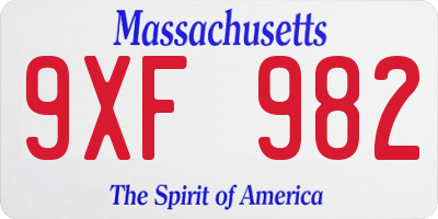 MA license plate 9XF982