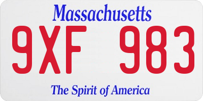 MA license plate 9XF983