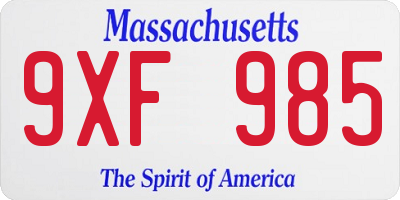 MA license plate 9XF985
