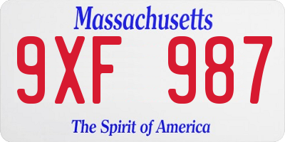 MA license plate 9XF987