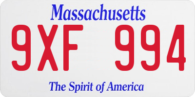 MA license plate 9XF994