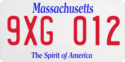 MA license plate 9XG012