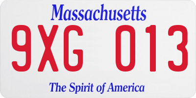 MA license plate 9XG013