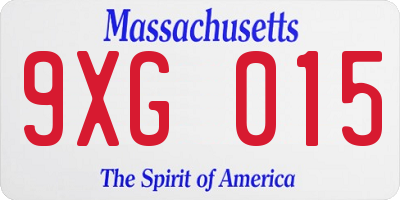 MA license plate 9XG015