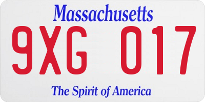 MA license plate 9XG017