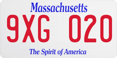 MA license plate 9XG020