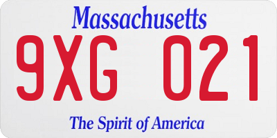 MA license plate 9XG021
