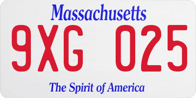 MA license plate 9XG025