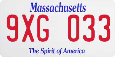 MA license plate 9XG033