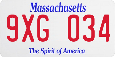 MA license plate 9XG034