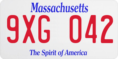 MA license plate 9XG042