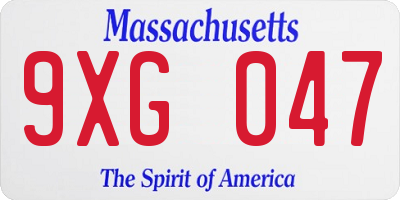 MA license plate 9XG047