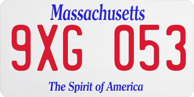 MA license plate 9XG053