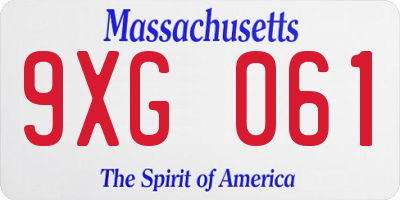 MA license plate 9XG061