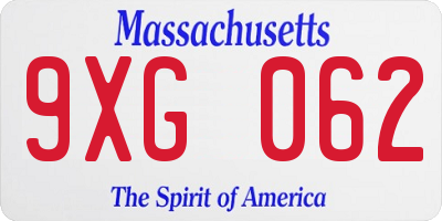 MA license plate 9XG062