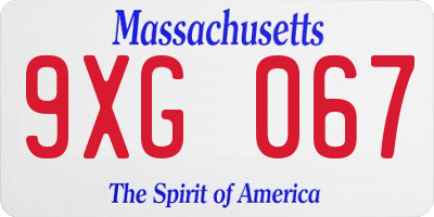 MA license plate 9XG067