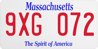 MA license plate 9XG072