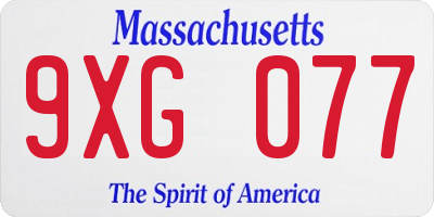 MA license plate 9XG077