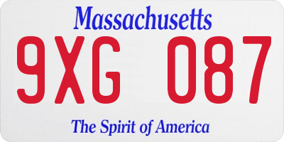 MA license plate 9XG087