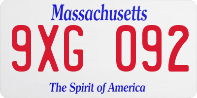 MA license plate 9XG092