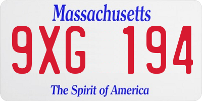 MA license plate 9XG194