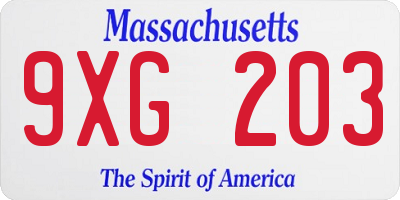 MA license plate 9XG203