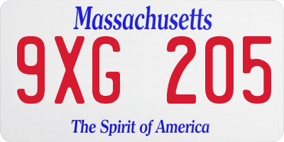 MA license plate 9XG205