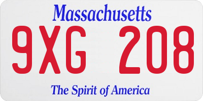 MA license plate 9XG208