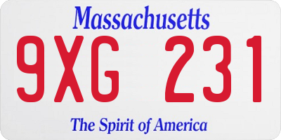 MA license plate 9XG231