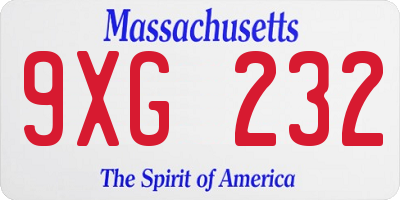 MA license plate 9XG232
