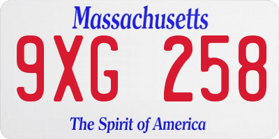 MA license plate 9XG258