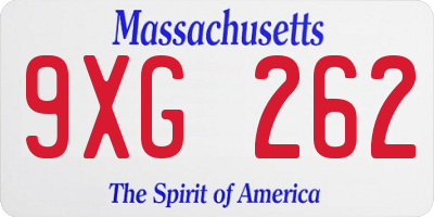 MA license plate 9XG262