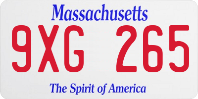 MA license plate 9XG265