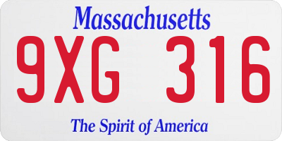 MA license plate 9XG316