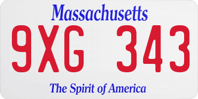 MA license plate 9XG343