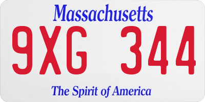 MA license plate 9XG344