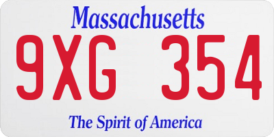 MA license plate 9XG354