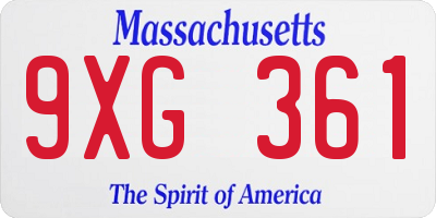MA license plate 9XG361