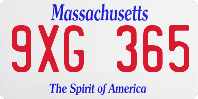 MA license plate 9XG365
