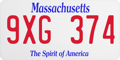 MA license plate 9XG374