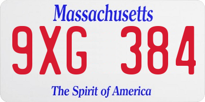 MA license plate 9XG384