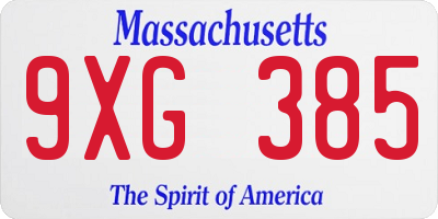 MA license plate 9XG385