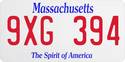 MA license plate 9XG394
