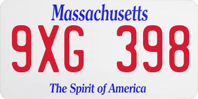 MA license plate 9XG398