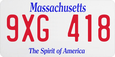 MA license plate 9XG418
