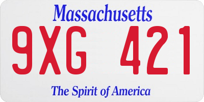 MA license plate 9XG421
