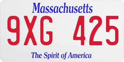 MA license plate 9XG425