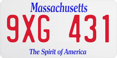 MA license plate 9XG431